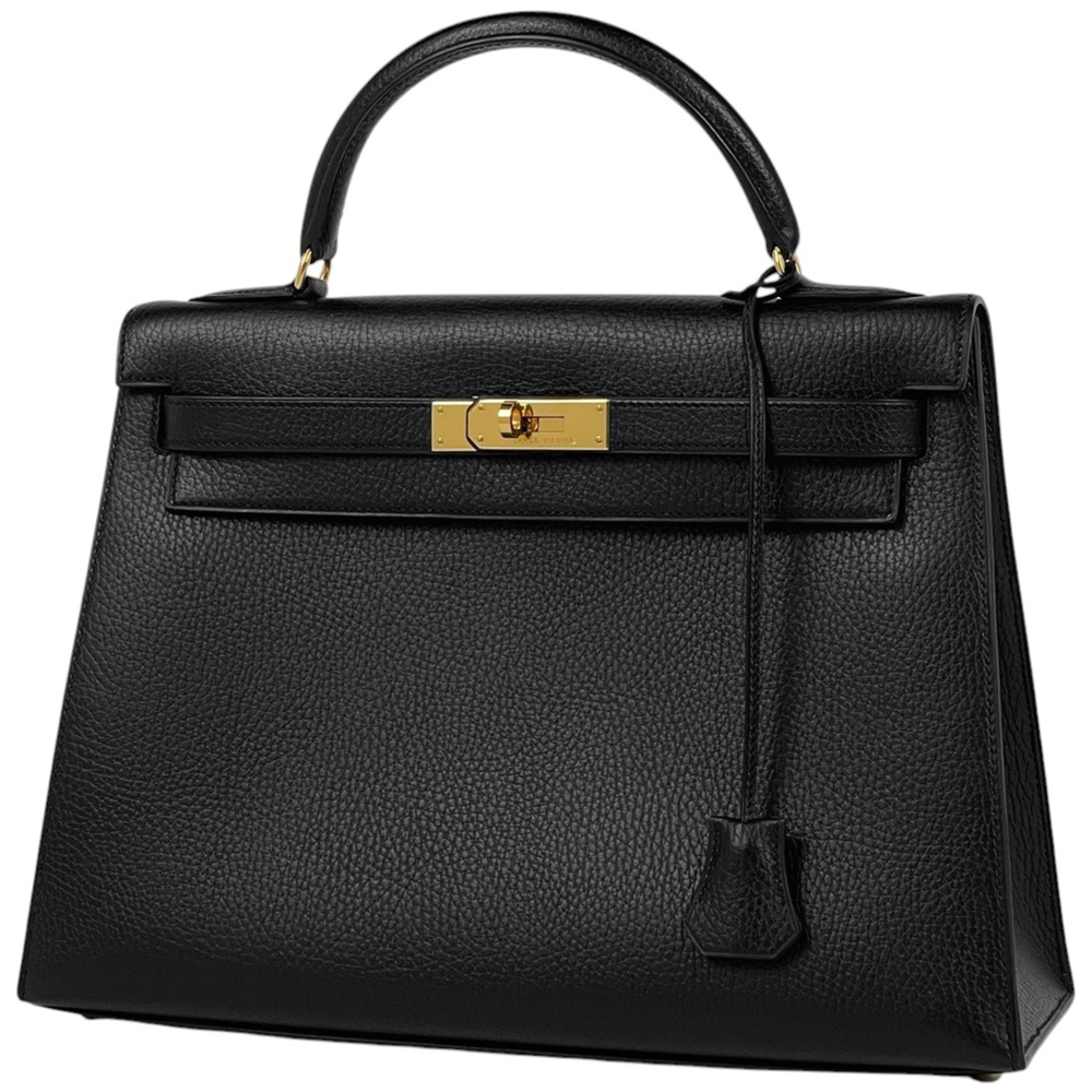 Hermes Kelly 32 handbag, external stitching, Ardennes leather, Noir (black), ...